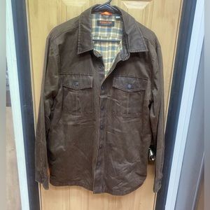 Men’s RIDGECUT TOUGHWEAR leather shirt jacket whiskey/plaid medium NWT